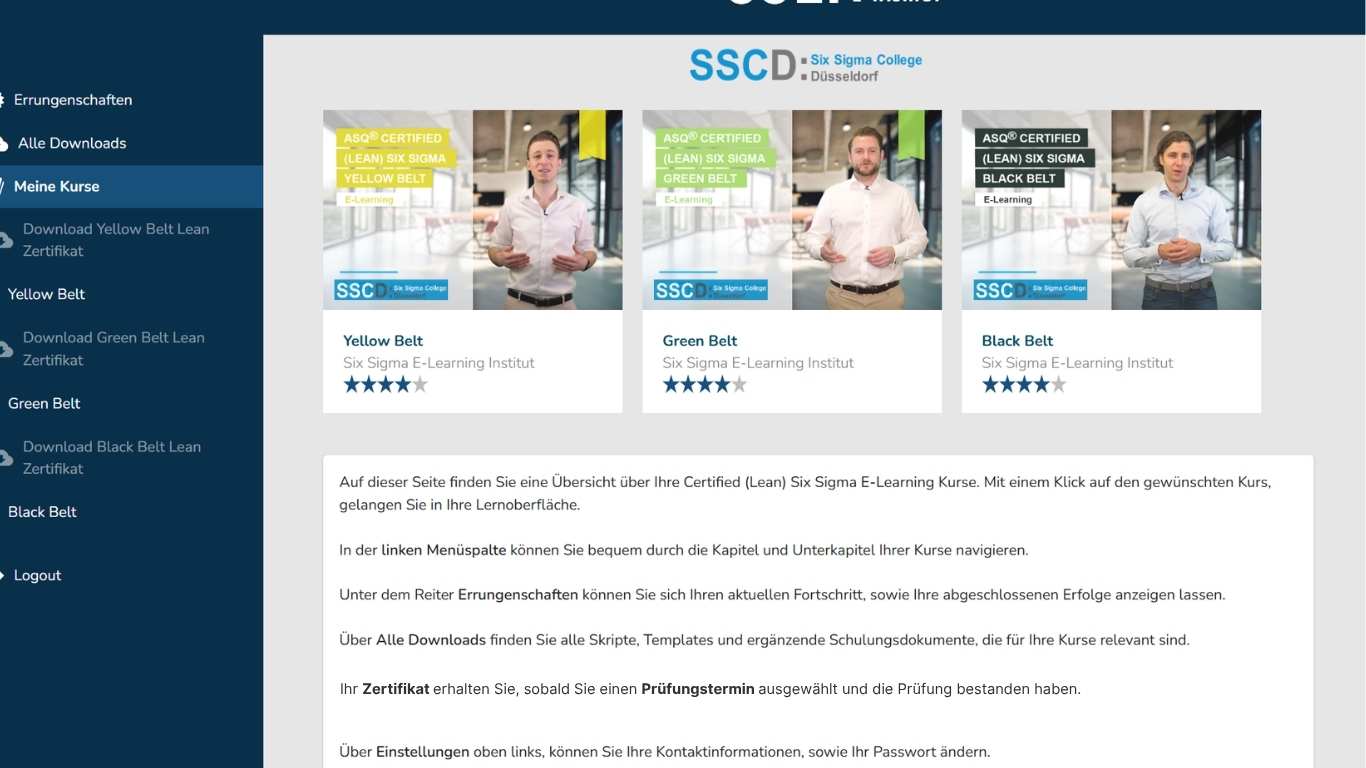 SSCD Startseite Six Sigma E-Learning Plattform